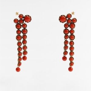 Zara Red Resin Stone Metal Drop Earrings NWT